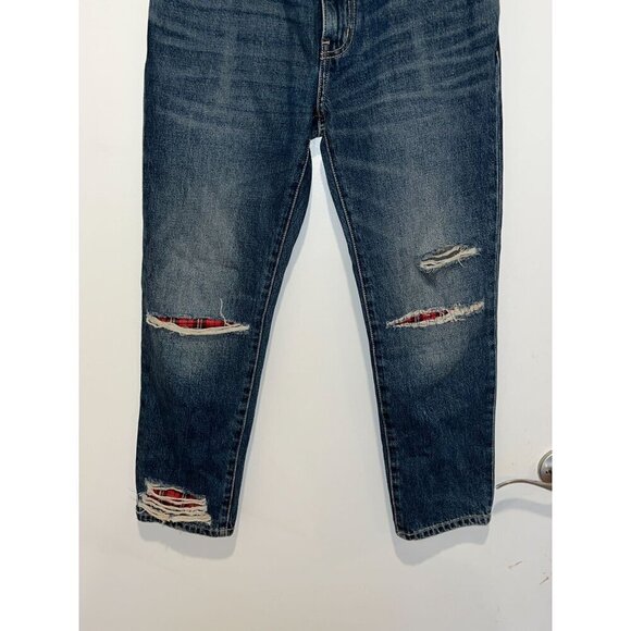 Current/Elliott Womens Distressed Blue Jeans With Red Plaid Patches Size 25 - Picture 3 of 10